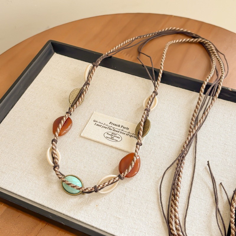Đầm Bohemian retro tay dệt, dây xích, thiết kế hẹp eo thời trang