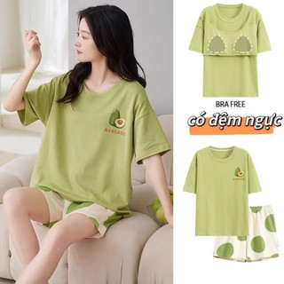 【Bông cao cấp + Ép ngực】Đồ ngủ hè cổ tròn tay ngắn + quần short – Mẫu bán chạy nhất mùa hè – Chất bông mềm mịn, thoáng mát – Giá sốc khuyến mãi – Bộ mặc nhà siêu xinh cho nữ