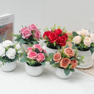 Nhân Tạo Hoa Hồng Chậu Cây Lụa Mini Cây Cảnh Trang Trí Nhà Thẩm Mỹ Hoa Giả Bàn Trang Trí Quà Tặng Lưu Niệm Đám Cưới Văn Phòng Sân Vườn Trang Trí Máy Tính Để Bàn