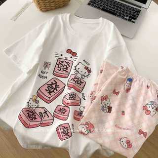 【Có Đệm Ngực Cotton】Mẫu Mới Hè Bộ Đồ Ngủ Mặc Nhà Tay Ngắn Quần Short Mát Lạnh - Phong Cách Cá Tính Dành Cho Học Sinh