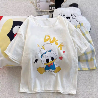 【Có Đệm Ngực Cotton】Mẫu Mới Hè Bộ Đồ Ngủ Mặc Nhà Tay Ngắn Quần Short Mát Lạnh - Phong Cách Cá Tính Dành Cho Học Sinh