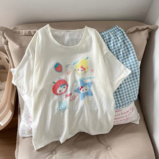 【Có Đệm Ngực Cotton】Mẫu Mới Hè Bộ Đồ Ngủ Mặc Nhà Tay Ngắn Quần Short Mát Lạnh - Phong Cách Cá Tính Dành Cho Học Sinh