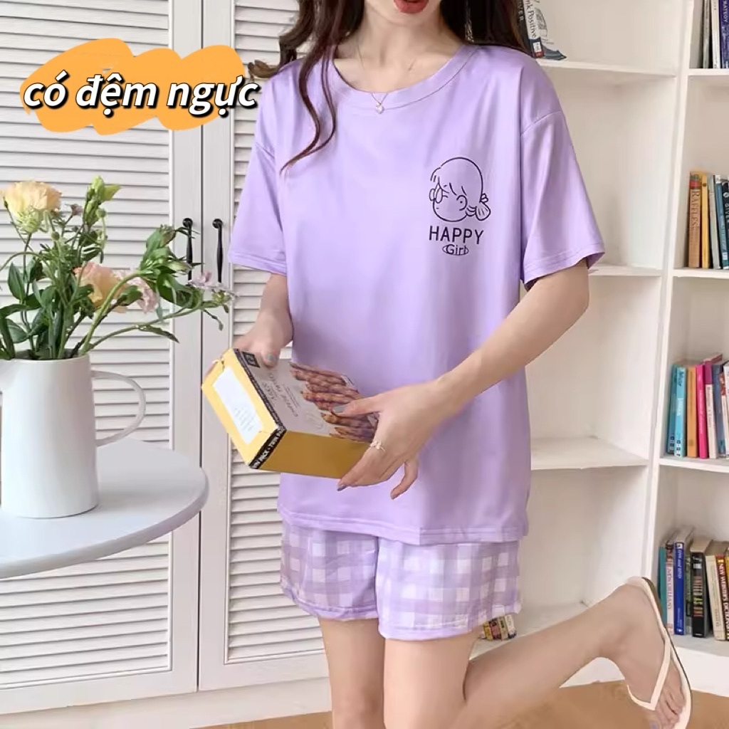 【Có độn ngực】Bộ đồ ngủ nữ dễ thương mới hè 2026: Áo cổ tròn + quần cotton mát in hình hoạt hình ngọt ngào, thiết kế rộng rãi thoải mái【mặc nhà hay dạo phố đều đẹp】