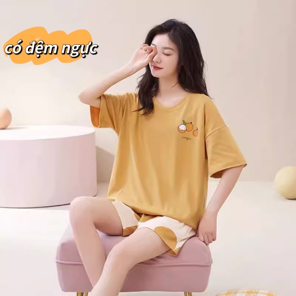 【Có độn ngực】Bộ đồ ngủ nữ dễ thương mới hè 2026: Áo cổ tròn + quần cotton mát in hình hoạt hình ngọt ngào, thiết kế rộng rãi thoải mái【mặc nhà hay dạo phố đều đẹp】