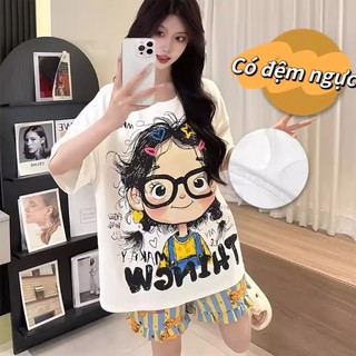 【Học sinh】【Có độn ngực】Bộ đồ ngủ nữ dễ thương mới xuân hè 2026: Áo cổ tròn cotton mát in hình xinh xắn【mặc nhà hay dạo phố đều đẹp】