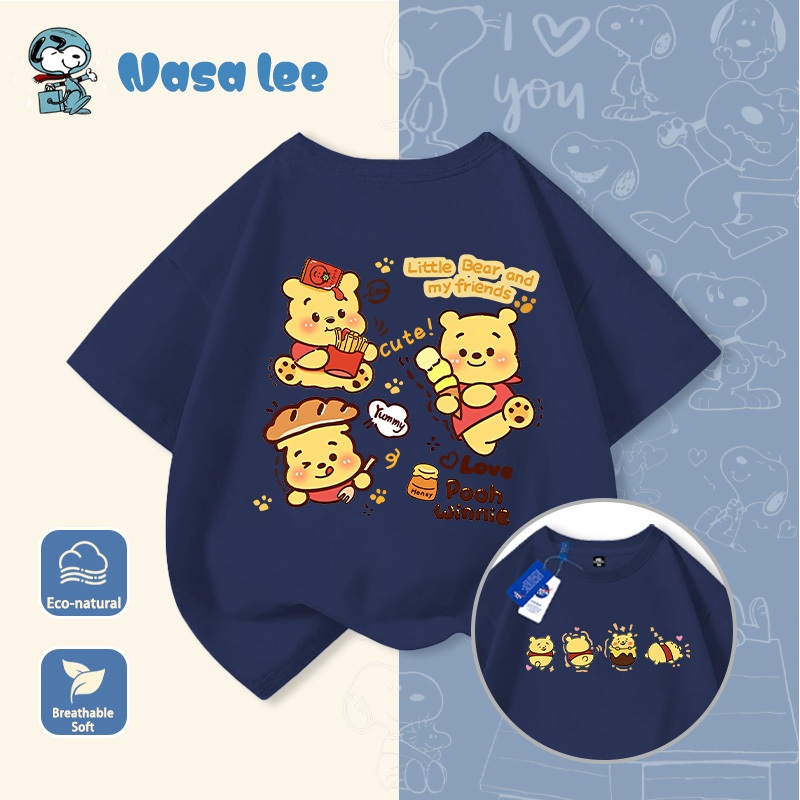 áo thun ins. Áo thun trẻ em cotton tay ngắn 2026 mới, áo mùa hè in hình Gấu Pooh cho bé trai và bé gái, áo thời trang