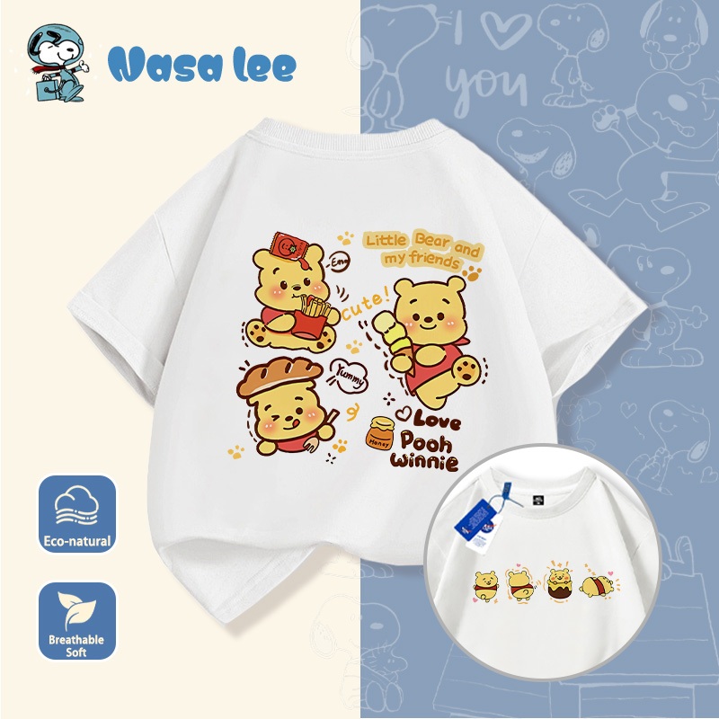 áo thun ins. Áo thun trẻ em cotton tay ngắn 2026 mới, áo mùa hè in hình Gấu Pooh cho bé trai và bé gái, áo thời trang