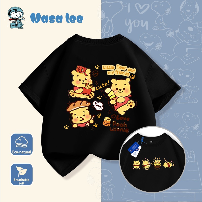 áo thun ins. Áo thun trẻ em cotton tay ngắn 2026 mới, áo mùa hè in hình Gấu Pooh cho bé trai và bé gái, áo thời trang