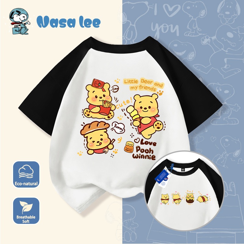 áo thun ins. Áo thun trẻ em cotton tay ngắn 2026 mới, áo mùa hè in hình Gấu Pooh cho bé trai và bé gái, áo thời trang