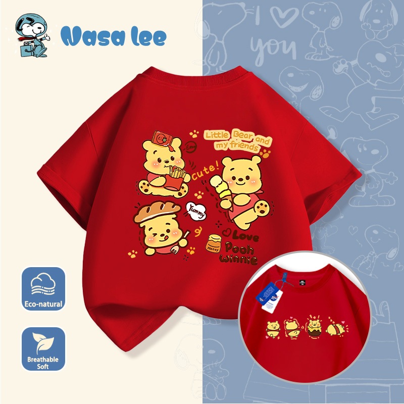 áo thun ins. Áo thun trẻ em cotton tay ngắn 2026 mới, áo mùa hè in hình Gấu Pooh cho bé trai và bé gái, áo thời trang