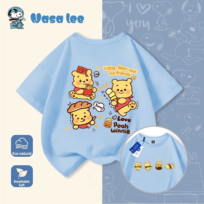 áo thun ins. Áo thun trẻ em cotton tay ngắn 2026 mới, áo mùa hè in hình Gấu Pooh cho bé trai và bé gái, áo thời trang