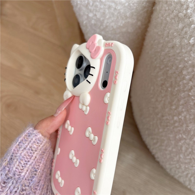 IPhone 17 Pro Max màu hồng Nơ họa tiết Kitty Vỏ điện thoại chất liệu gel silicon