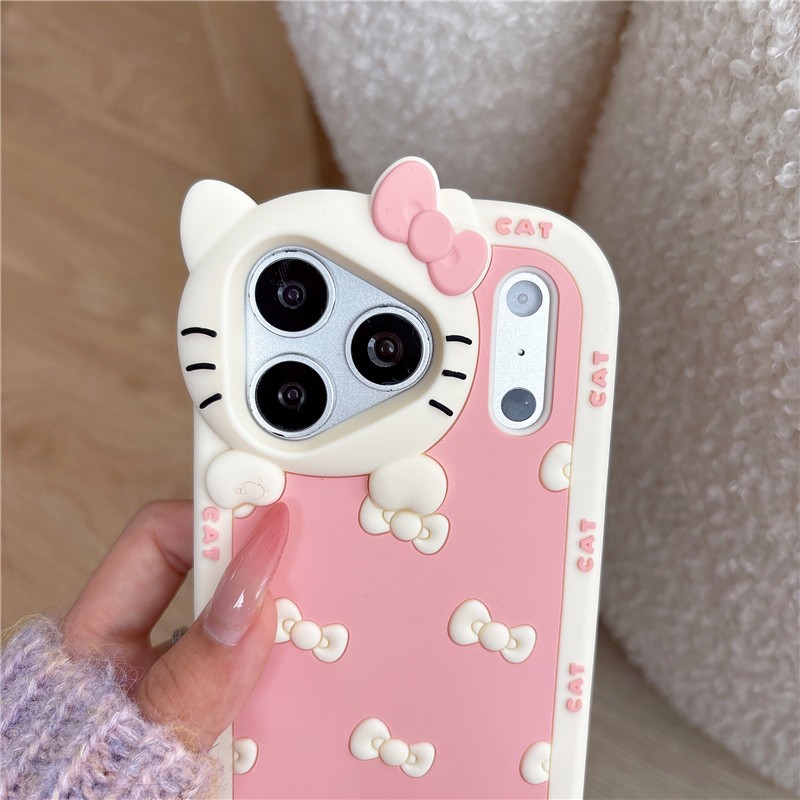 IPhone 17 Pro Max màu hồng Nơ họa tiết Kitty Vỏ điện thoại chất liệu gel silicon