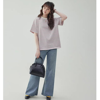 Áo thun sọc ngoại cỡ dành cho nữ - Cotton hỗn hợp mềm mại, form rộng thoải mái, màu hồng và xám, phù hợp mặc thường ngày và mùa hè