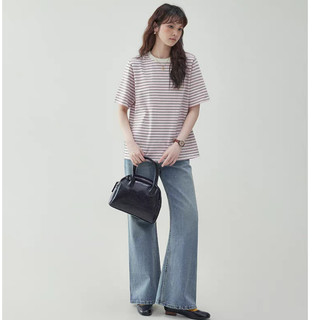 Áo thun sọc ngoại cỡ dành cho nữ - Cotton hỗn hợp mềm mại, form rộng thoải mái, màu hồng và xám, phù hợp mặc thường ngày và mùa hè