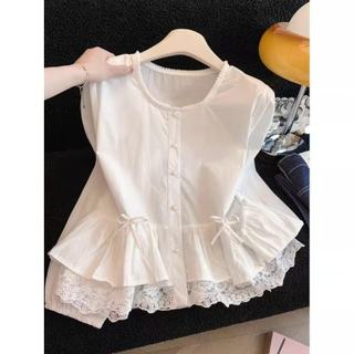 Phong Cách Hàn Quốc Nữ Nữ Rời Ren Ruffle Baggy Áo Sơ Mi Tay Dài