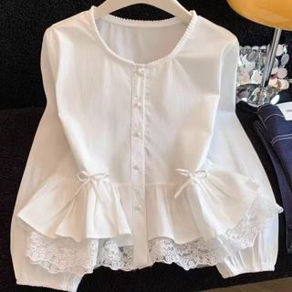 Phong Cách Hàn Quốc Nữ Nữ Rời Ren Ruffle Baggy Áo Sơ Mi Tay Dài