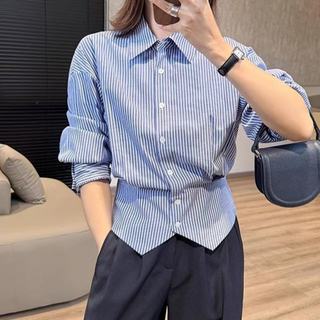 Áo sơ mi dài tay sọc eo mỏng phong cách Hàn Quốc dành cho nữ