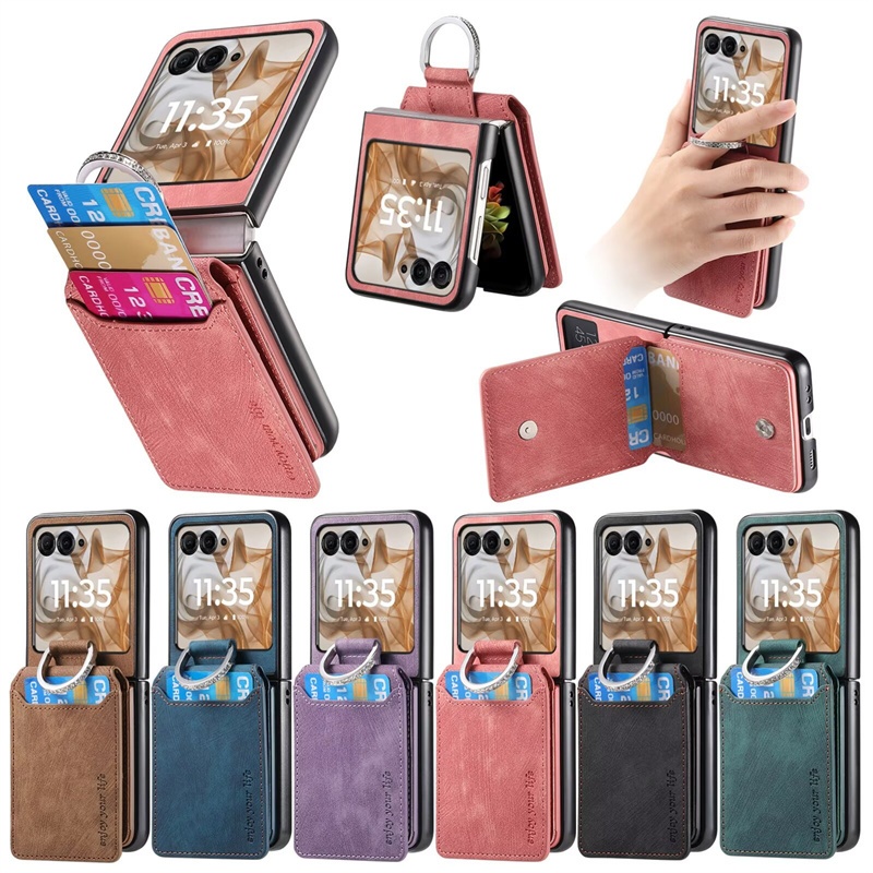 Dành Cho Motorola Moto Razr 40 50 60 Ultra Pro Razr + 2025 Flip Cover Có Thể Gập Lại Vỏ Điện Thoại Có Khe Cắm Thẻ Giá Đỡ Nhẫn Chân Đế Vỏ Bảo Vệ Chống Sốc