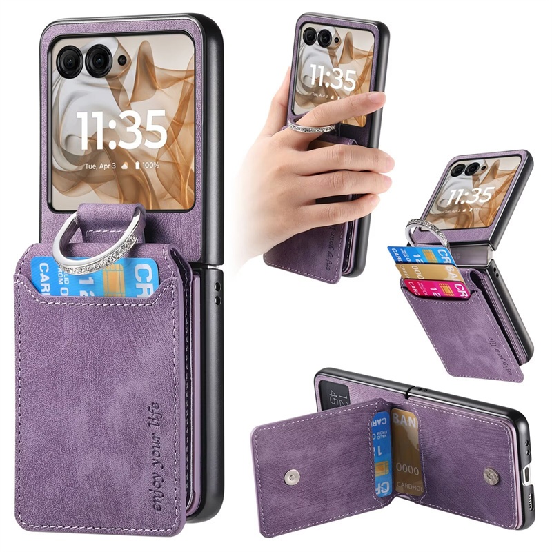 Dành Cho Motorola Moto Razr 40 50 60 Ultra Pro Razr + 2025 Flip Cover Có Thể Gập Lại Vỏ Điện Thoại Có Khe Cắm Thẻ Giá Đỡ Nhẫn Chân Đế Vỏ Bảo Vệ Chống Sốc