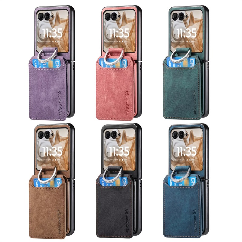 Dành Cho Motorola Moto Razr 40 50 60 Ultra Pro Razr + 2025 Flip Cover Có Thể Gập Lại Vỏ Điện Thoại Có Khe Cắm Thẻ Giá Đỡ Nhẫn Chân Đế Vỏ Bảo Vệ Chống Sốc