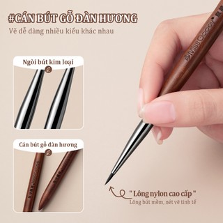 Miss Gooey Bút vẽ móng tay trực tuyến phổ biến có tay cầm bằng gỗ đàn hương kiểu ngắn để vẽ cánh hoa và phác thảo