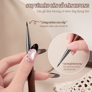 Miss Gooey Bút vẽ móng tay trực tuyến phổ biến có tay cầm bằng gỗ đàn hương kiểu ngắn để vẽ cánh hoa và phác thảo