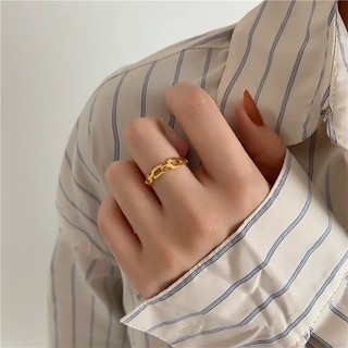 Rỗng Cặp Đôi Nhẫn Dây Xích Liên Kết Thép Titan Tối Giản Không Mòn Trang Sức Thời Trang Cho Nữ Cô Gái