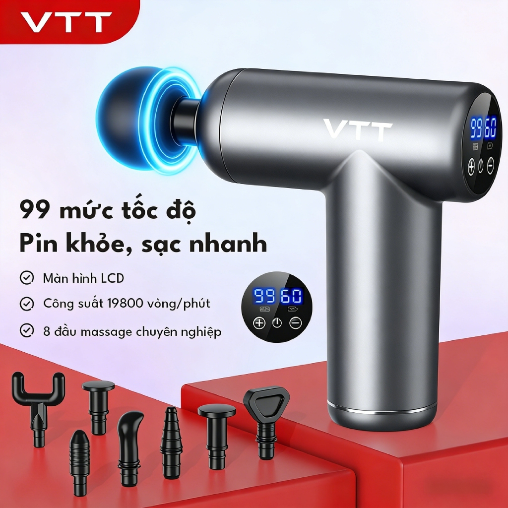 Máy Massage VTT Cầm Tay 99 Tốc Độ + 8 Đầu 12KG 19800 Vòng Phá Cơ Chuyên Dụng Lưng/Cổ/Chân