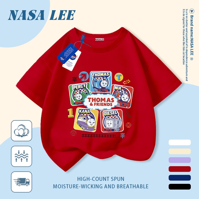 🔥Xu hướng hot 2026🔥 Áo thun trẻ em NASA, họa tiết xe lửa Thomas, 100% cotton, unisex, giao hàng ngay