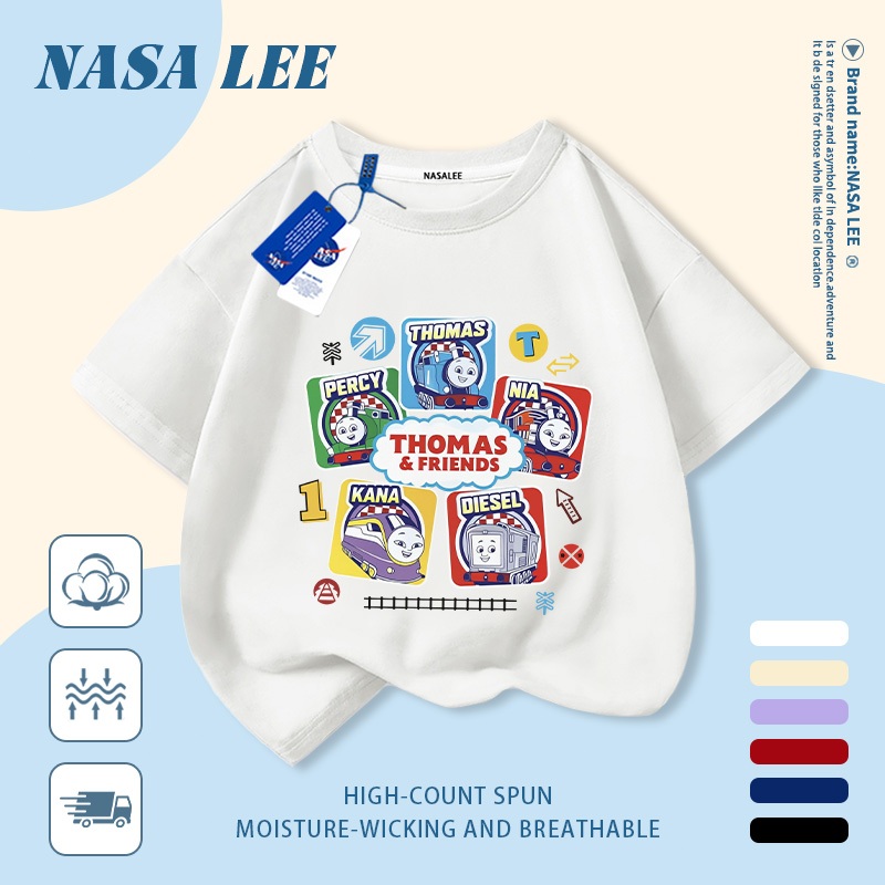 🔥Xu hướng hot 2026🔥 Áo thun trẻ em NASA, họa tiết xe lửa Thomas, 100% cotton, unisex, giao hàng ngay