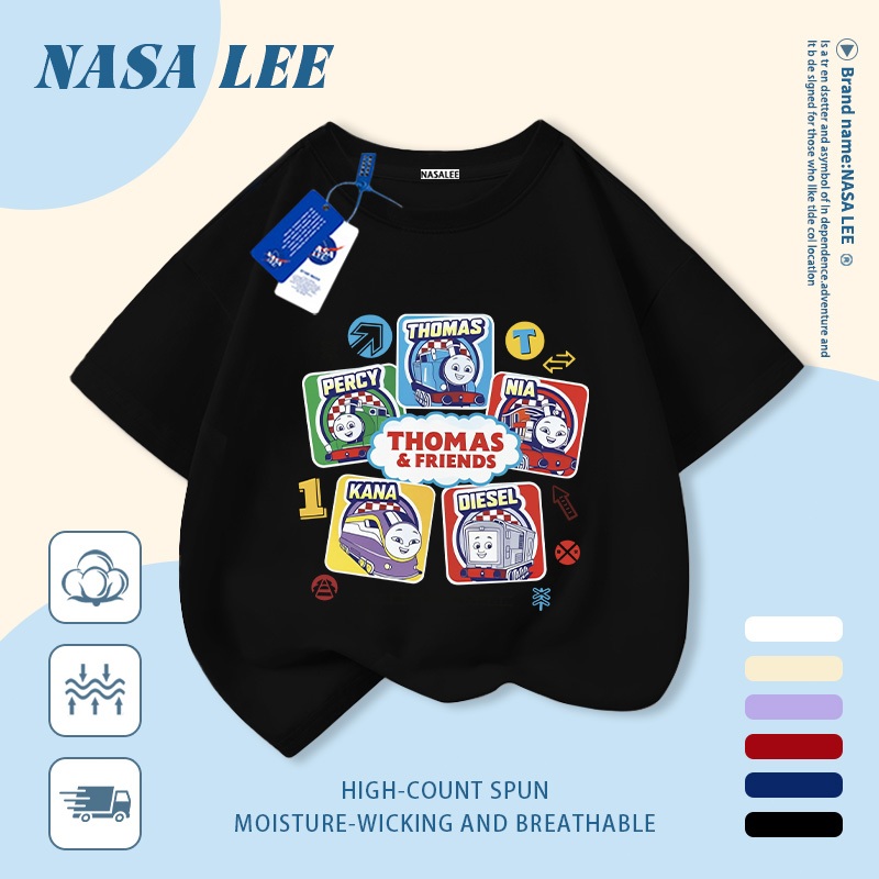 🔥Xu hướng hot 2026🔥 Áo thun trẻ em NASA, họa tiết xe lửa Thomas, 100% cotton, unisex, giao hàng ngay