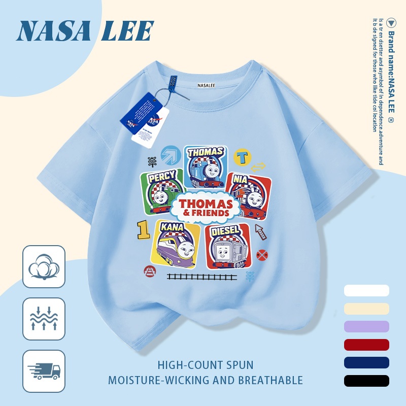 🔥Xu hướng hot 2026🔥 Áo thun trẻ em NASA, họa tiết xe lửa Thomas, 100% cotton, unisex, giao hàng ngay