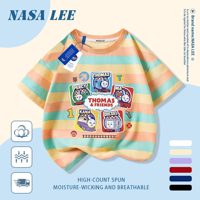 🔥Xu hướng hot 2026🔥 Áo thun trẻ em NASA, họa tiết xe lửa Thomas, 100% cotton, unisex, giao hàng ngay