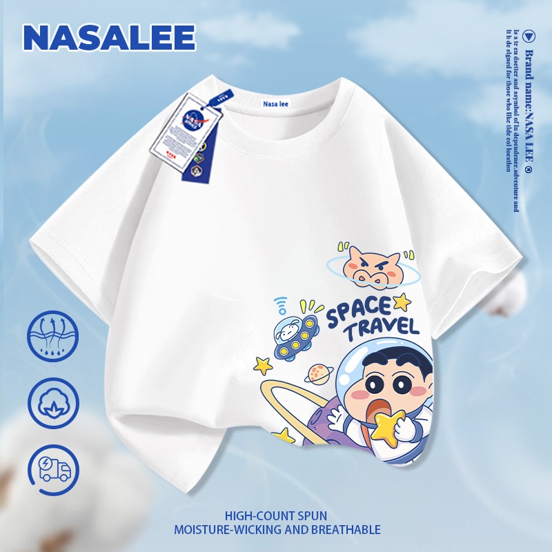 [Giao hàng trong ngày] Quần short trắng thương hiệu NASA cho trẻ em, phong cách thời trang mùa hè thoải mái, họa tiết nhân vật Shinnosuke dễ phối đồ cho bé trai và bé gái