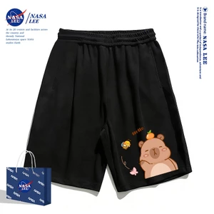 Quần short trẻ em màu đen NASA, họa tiết gấu hoạt hình mùa hè, chất liệu thoáng khí thoải mái cho bé trai và bé gái