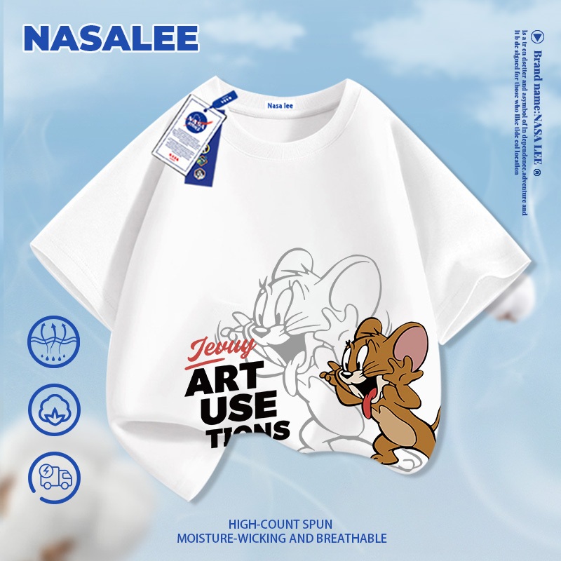 [Giao hàng trong ngày] Quần short trắng trẻ em NASA dài 5 phân, họa tiết hoạt hình dễ phối đồ, chất liệu thoáng khí thoải mái cho bé trai và bé gái