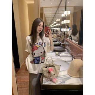 2026 Mới Cổ Tròn Thương Hiệu Mới 100% cotton Lười Rời Hoạt Hình In Hình Áo Thun Nữ Tay Ngắn