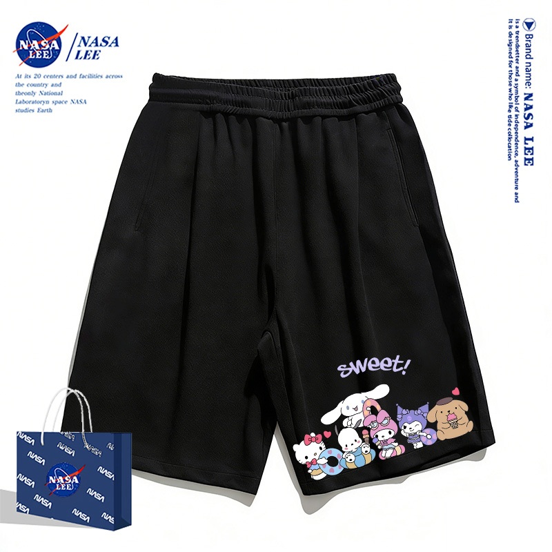[Giao hàng trong ngày] Quần short trẻ em màu đen NASA, dễ phối đồ mùa hè với họa tiết hoạt hình đáng yêu, chất liệu thoáng khí cho bé trai và bé gái