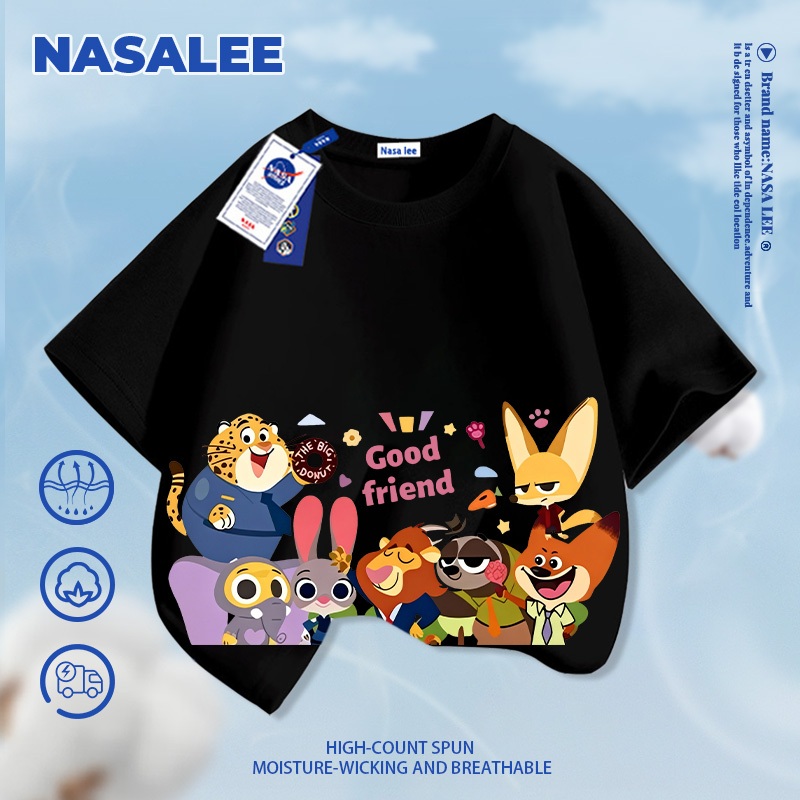 [Giao hàng trong ngày] Quần short trắng trẻ em thương hiệu NASA, phong cách mùa hè thoải mái với họa tiết Zootopia dành cho bé trai và bé gái