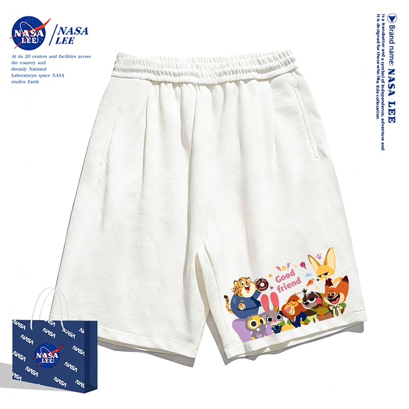[Giao hàng trong ngày] Quần short trắng trẻ em thương hiệu NASA, phong cách mùa hè thoải mái với họa tiết Zootopia dành cho bé trai và bé gái