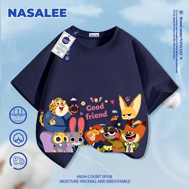 [Giao hàng trong ngày] Quần short trắng trẻ em thương hiệu NASA, phong cách mùa hè thoải mái với họa tiết Zootopia dành cho bé trai và bé gái