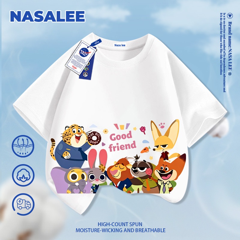 [Giao hàng trong ngày] Quần short trắng trẻ em thương hiệu NASA, phong cách mùa hè thoải mái với họa tiết Zootopia dành cho bé trai và bé gái