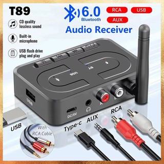 Bluetooth 6.0 Bộ Thu Âm Thanh Bộ Chuyển Đổi Âm Nhạc Stereo Không Dây 3.5 Mm AUX R / L RCA Có Mic Hỗ Trợ Chữ U Cho Loa Ô Tô Amp