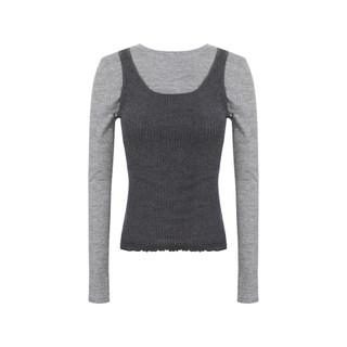 Phong Cách Hàn Quốc Mặc Màu Xám Dệt Kim Sling Áo Thun Dài Tay Phù Hợp Với Nữ Thu Đông Thời Trang Slim-Fit