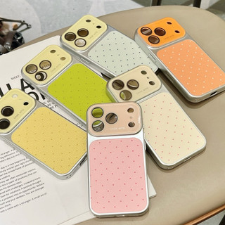 Phim Bảo Vệ Ống Kính Màu Kẹo Sóng Điểm Mạ Da Ốp Lưng Điện Thoại iPhone 17Promax 17Pro 14 15 16 Pro Max 13 Vỏ Điện Thoại Di Động Nữ Chống Sốc