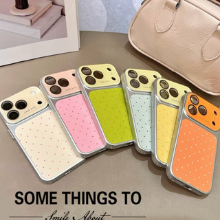Phim Bảo Vệ Ống Kính Màu Kẹo Sóng Điểm Mạ Da Ốp Lưng Điện Thoại iPhone 17Promax 17Pro 14 15 16 Pro Max 13 Vỏ Điện Thoại Di Động Nữ Chống Sốc