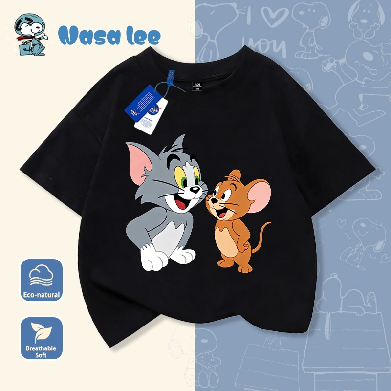 Áo thun ngắn tay cotton in hình Tom and Jerry cho bé trai và bé gái, mới mùa hè, áo cho trẻ trung niên và lớn