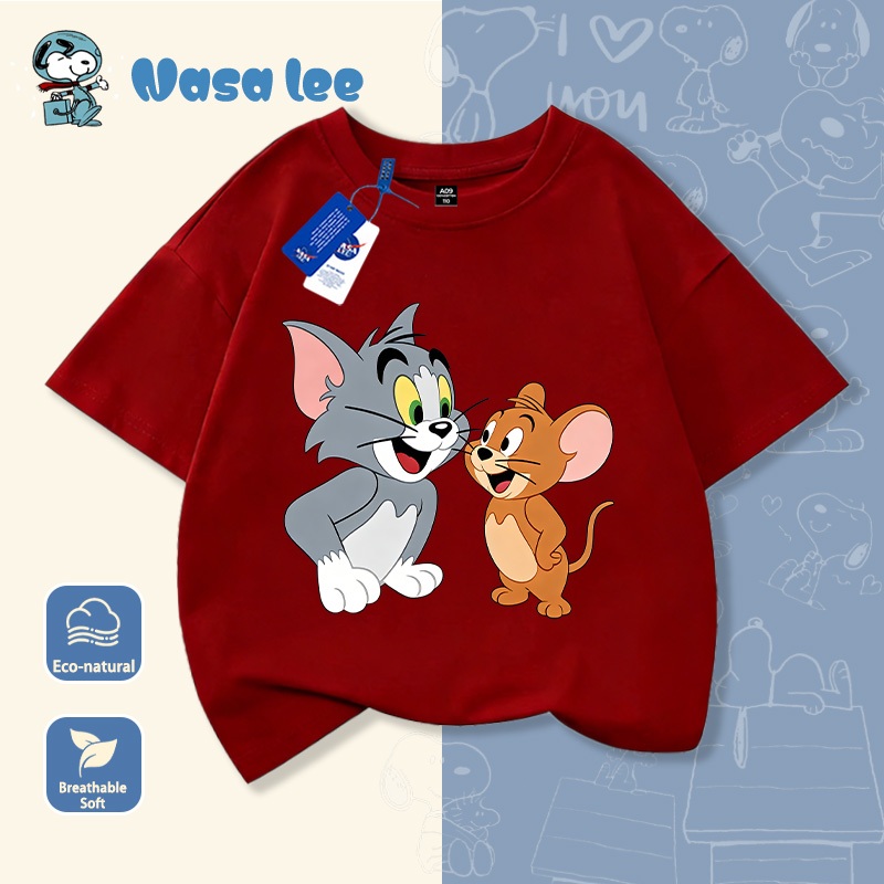 Áo thun ngắn tay cotton in hình Tom and Jerry cho bé trai và bé gái, mới mùa hè, áo cho trẻ trung niên và lớn