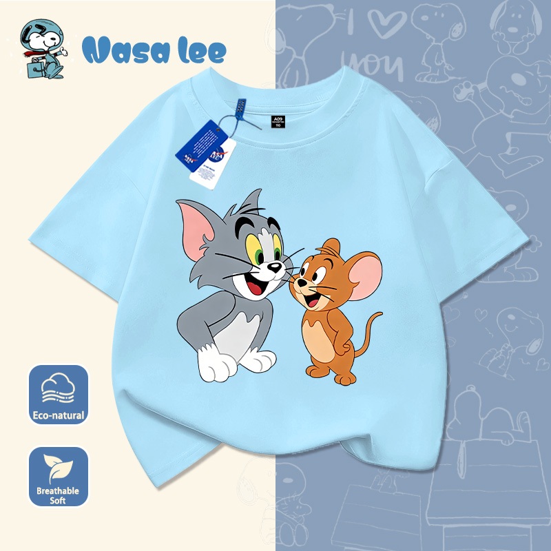 Áo thun ngắn tay cotton in hình Tom and Jerry cho bé trai và bé gái, mới mùa hè, áo cho trẻ trung niên và lớn